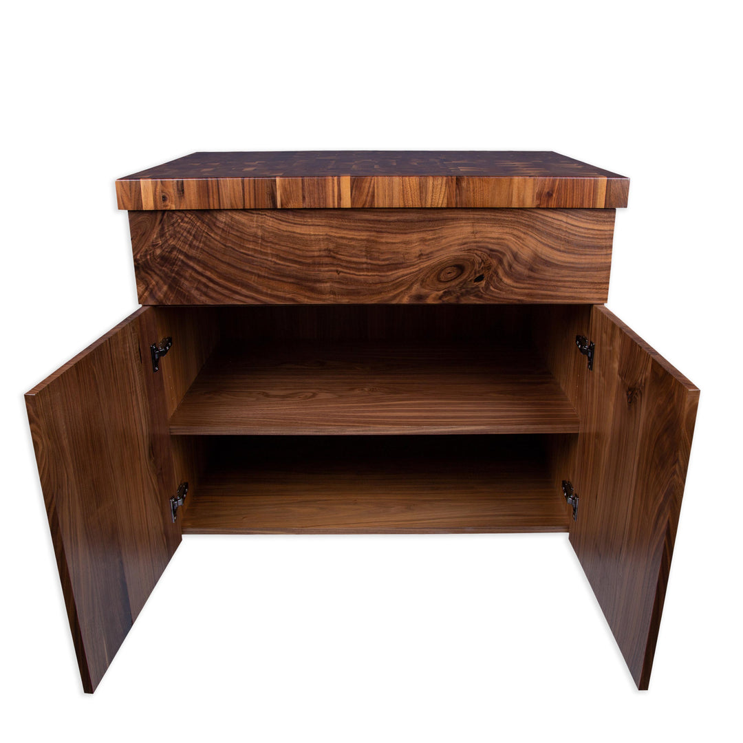 Kurouto Mobile Kitchen Island Cabinet-- 2 inch thick end grain Walnut top