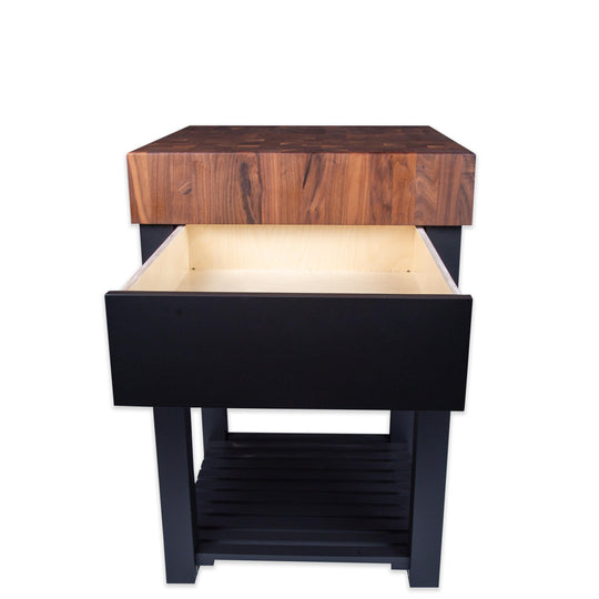 Walnut Butcher Block Island - 5 Inch thick End Grain Top - Black Base