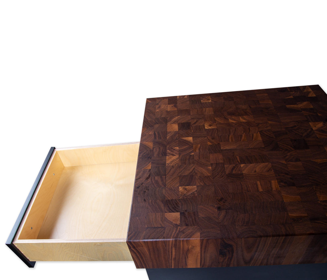Walnut Butcher Block Island - 5 Inch thick End Grain Top - Black Base