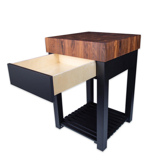 Walnut Butcher Block Island - 5 Inch thick End Grain Top - Black Base