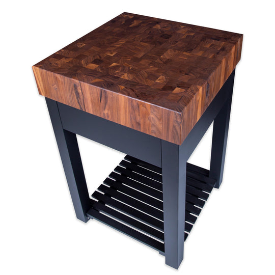Walnut Butcher Block Island - 5 Inch thick End Grain Top - Black Base
