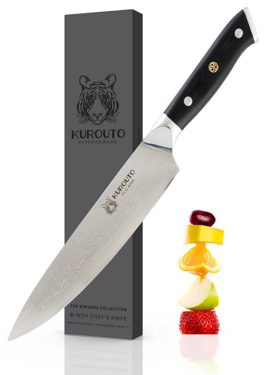 8-inch VG10 Chef's Knife- 66 layers of High Carbon Damscus Stainless Steel Cladding—Kintaro Series—Kurouto Kitchenware