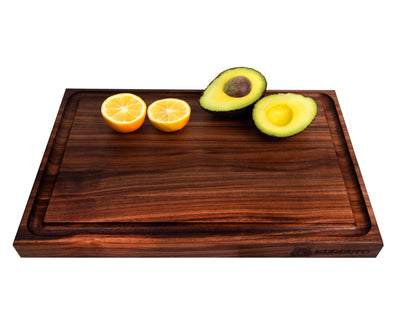 Walnut Edge Grain Butcher Block with Juice Groove and Integrated Handles (17 x 11 x 1.5 Inches)