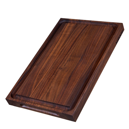Walnut Edge Grain Butcher Block with Juice Groove and Integrated Handles (17 x 11 x 1.5 Inches)