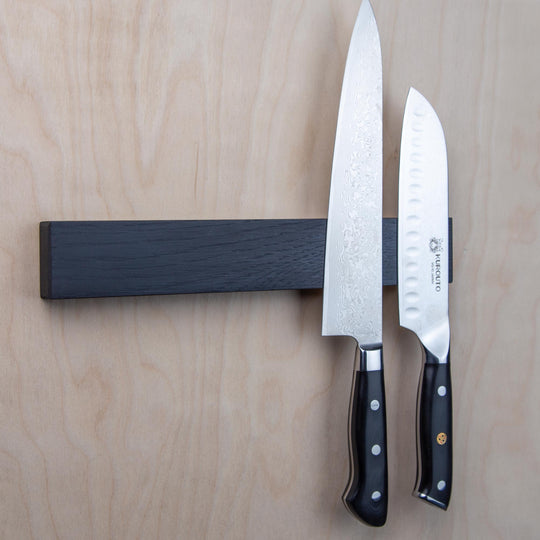 Kurouto Kitchenware Black Oak Magnetic Knife Block -12 Inch -Made in the USA