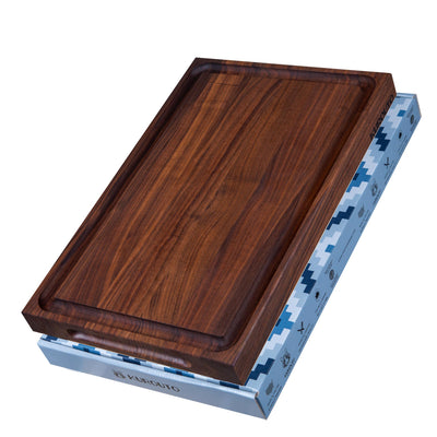 Walnut Edge Grain Butcher Block with Juice Groove and Integrated Handles (17 x 11 x 1.5 Inches)