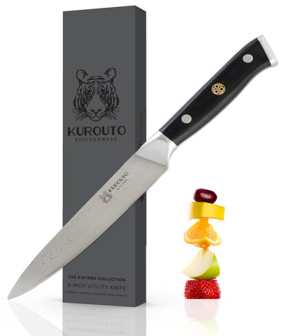 5-inch VG10 Utility Knife- 66 layers of High Carbon Damascus Stainless Steel Cladding—Kintaro Series—Kurouto Kitchenware
