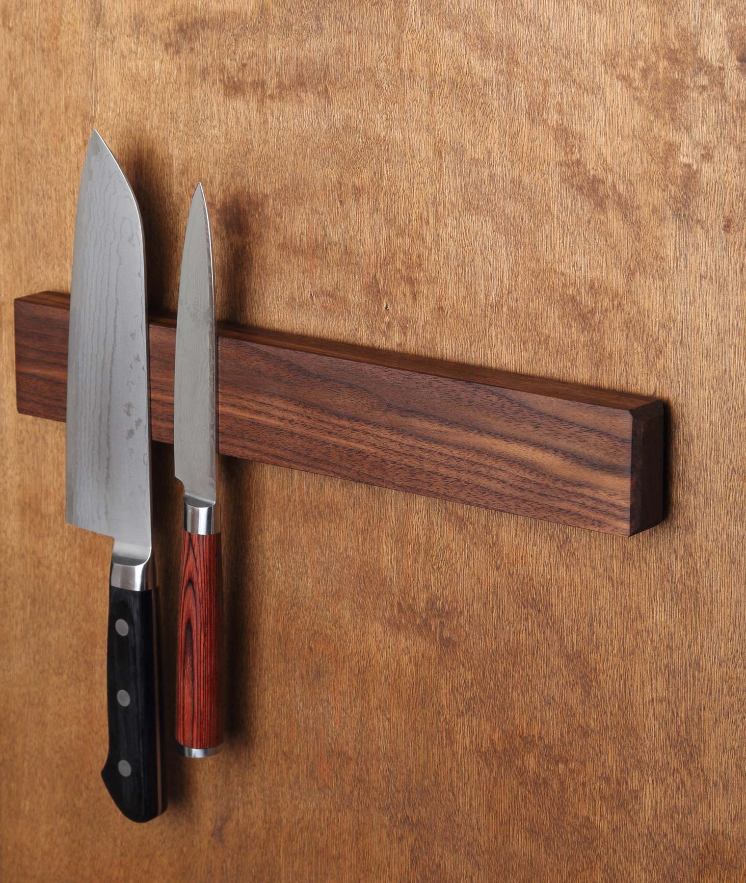 Walnut and Stainless Steel Magnetic Knife Block
